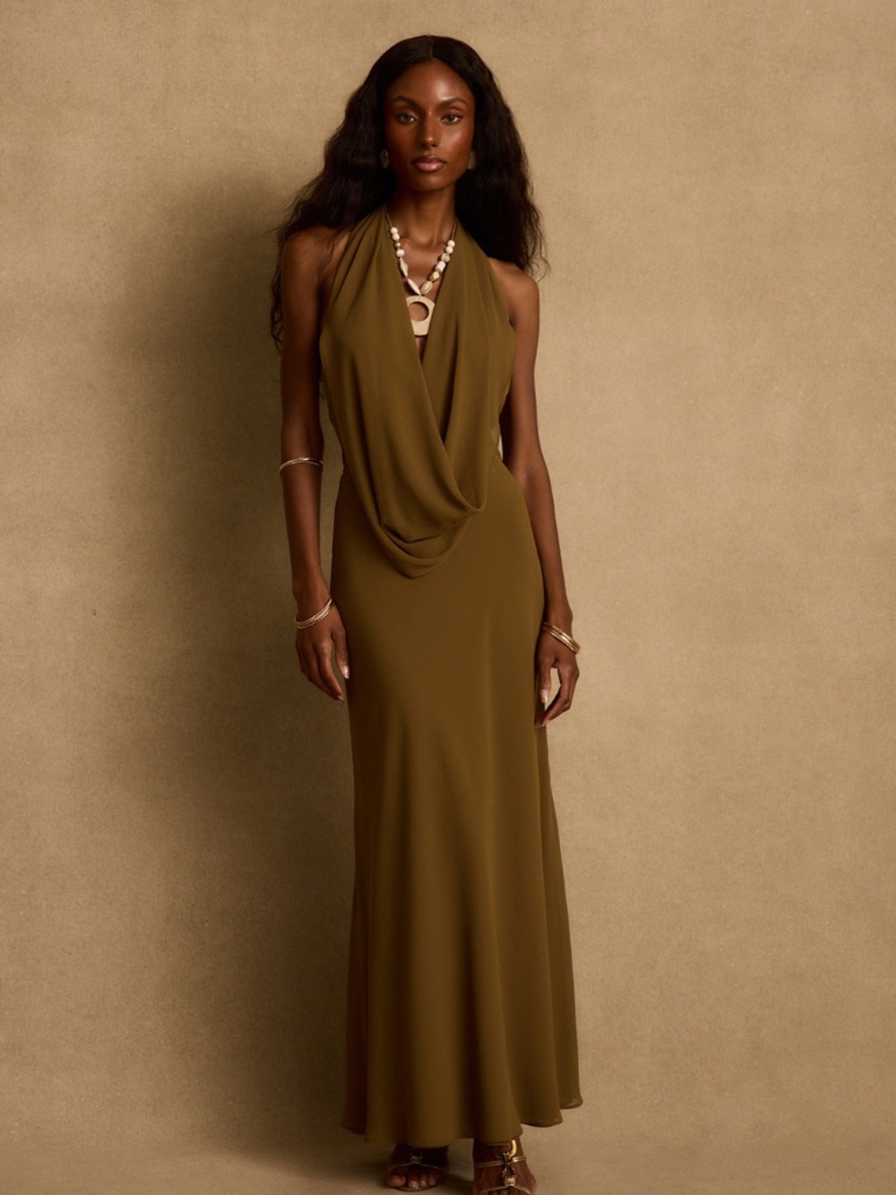 12th Tribe Zela Olive Cowl Maxi Dress Size MM PRE-ORDER LATE JULY 2026 - Picture 6 of 6